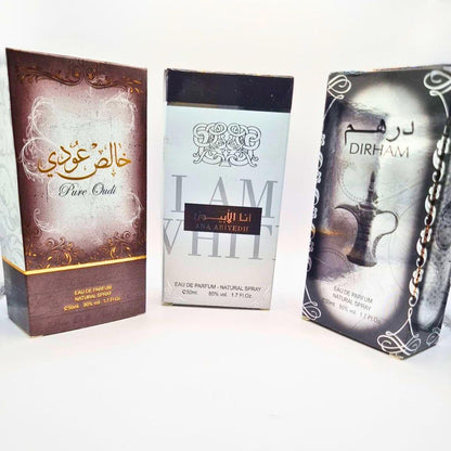 Parfums Dubai Original- Yara Lattafa, Ana Al Abyad, Dirham 50ml | Musc Blanc, Vanille, Bois de Gaïac | Parfum Arabe Unisexe - Format Voyage